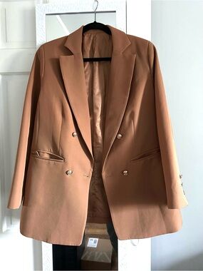 Womens Double-Breasted Blazer Jacket in Camel
